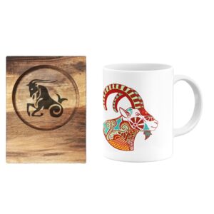 Mug du Zodiaque Persan – Symbole du Mois Dey (Chèvre) avec Sous-Verre