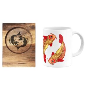 Mug du Zodiaque Persan – Symbole du Mois Esfand (Poissons) avec Sous-Verre
