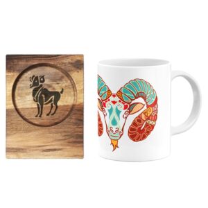 Mug du Zodiaque Persan – Symbole du Mois Farvardin (Bélier) avec Sous-Verre