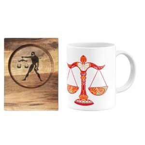 Mug du Zodiaque Persan – Symbole du Mois Mehr (Balance) avec Sous-Verre