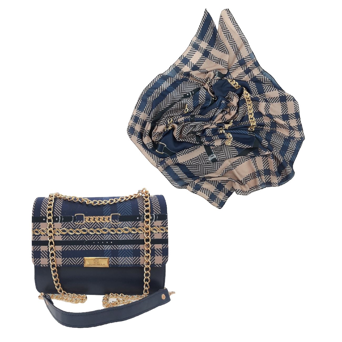 Ensemble de sac à épaule avec chaîne et foulard assorti – Chic et élégant
