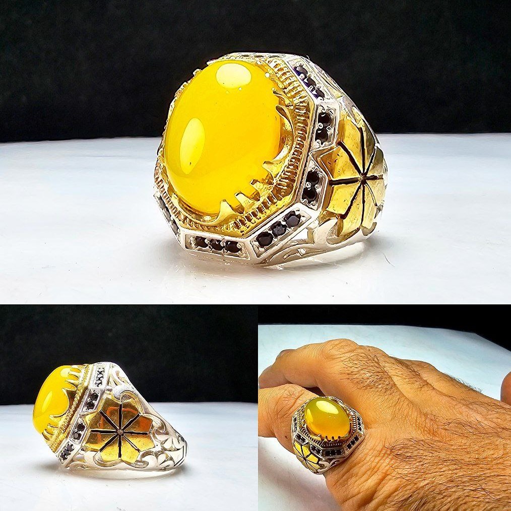 Bague en argent Sharaf al-Shams avec monture à griffes et design pavé