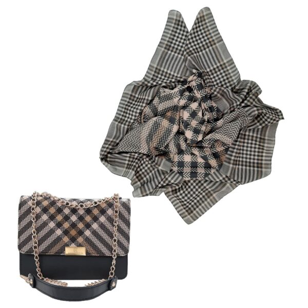 Sac à épaule avec chaîne et foulard à motifs assortis