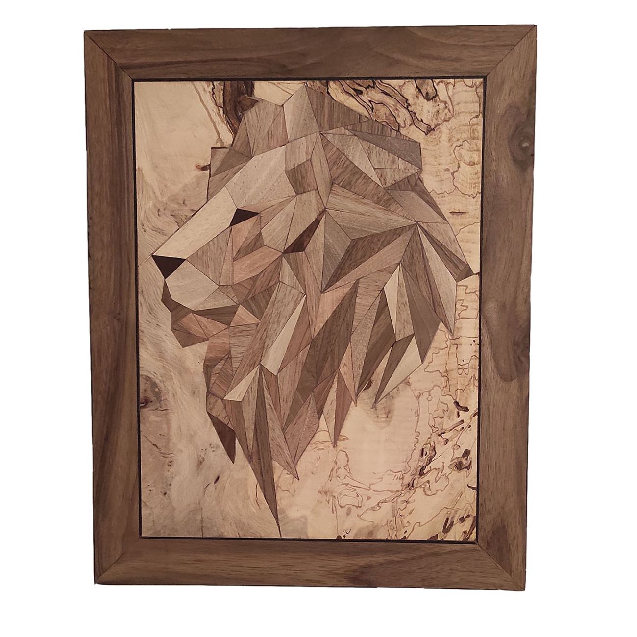 Art Mural en Marqueterie de Bois - Panneau en Marqueterie avec Design de Lion