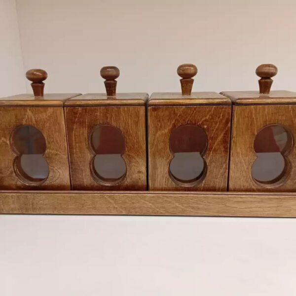Étagère à épices en bois style transparent avec 4 boîtes – Rangement organisé