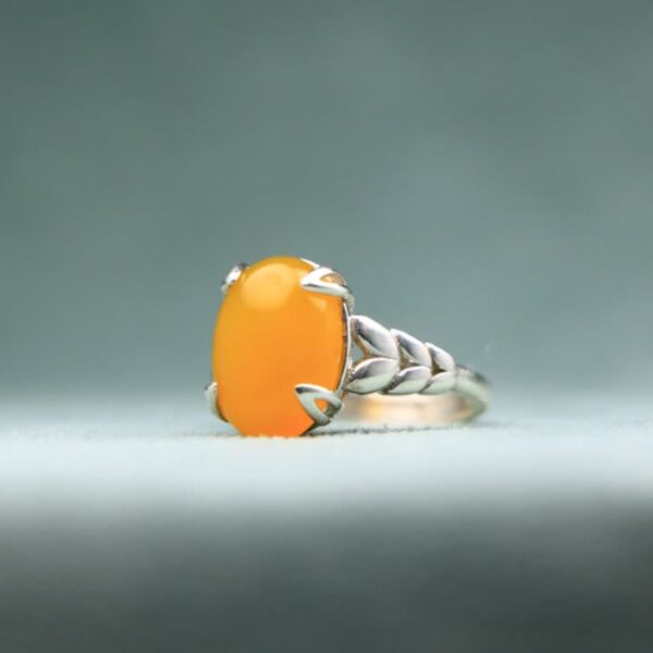 Bague en Agate Jaune Sharaf al-Shams en argent pur – Bague avec motif de blé