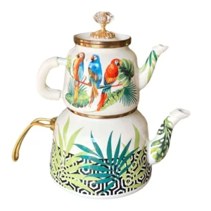 Ensemble Bouilloire et Théière en Émail Coloré – Adapté à un Usage Quotidien ou comme Décor