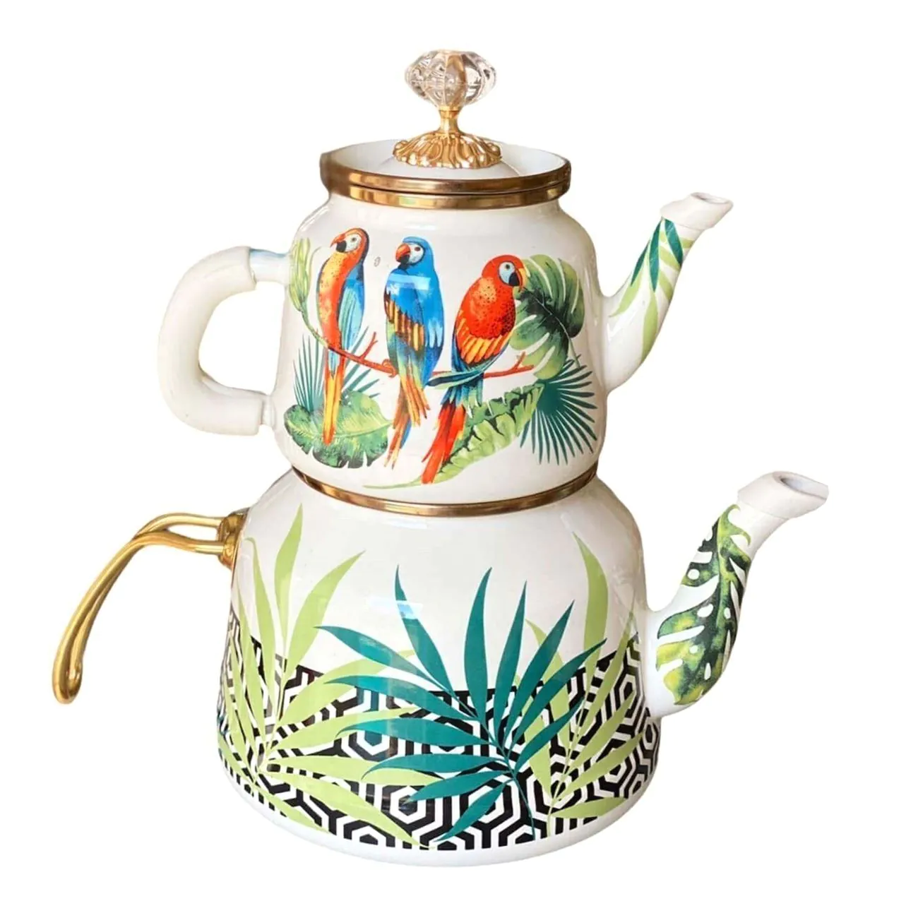 Ensemble Bouilloire et Théière en Émail Coloré – Adapté à un Usage Quotidien ou comme Décor