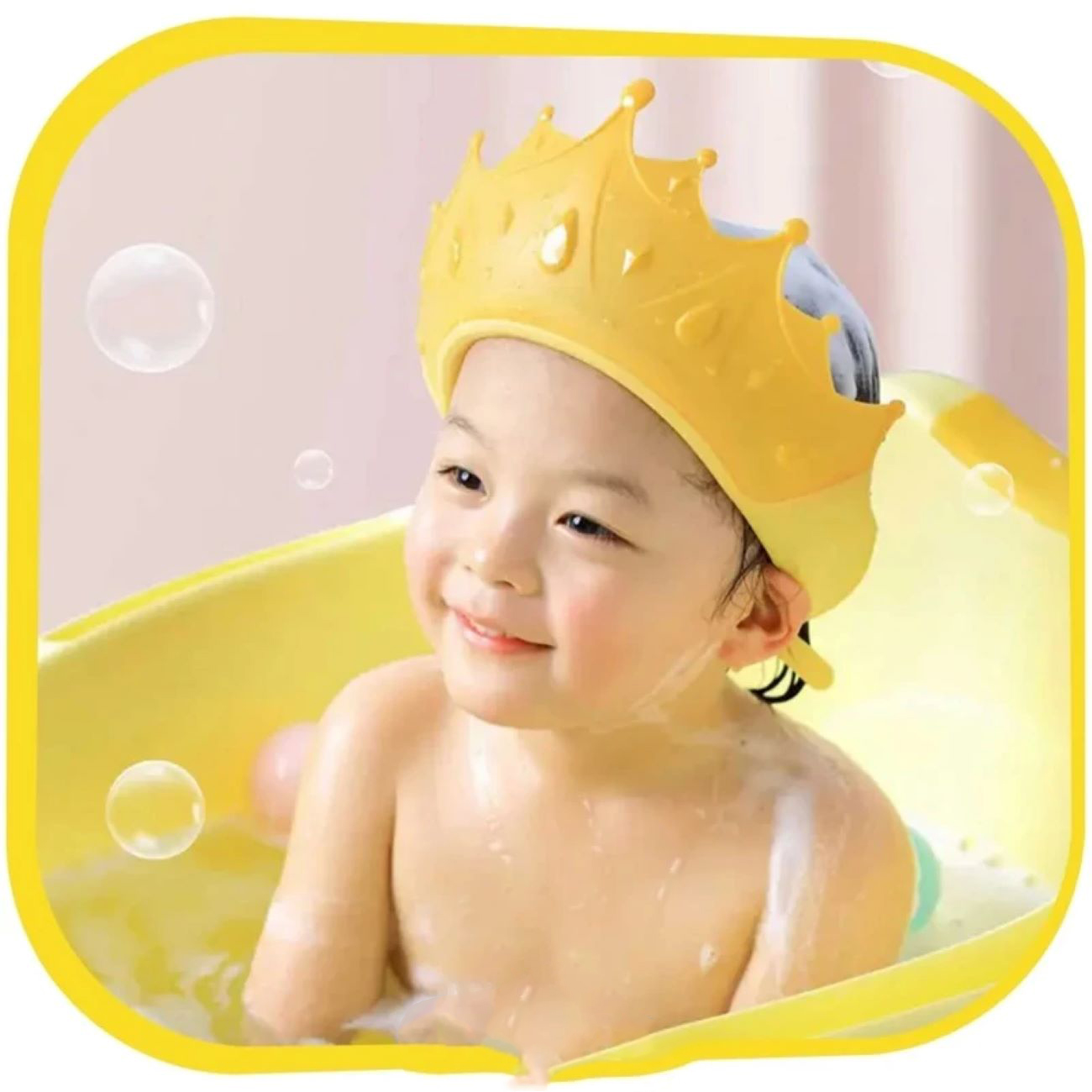 Bonnet de bain pour bébé avec design couronne mignonne – En silicone