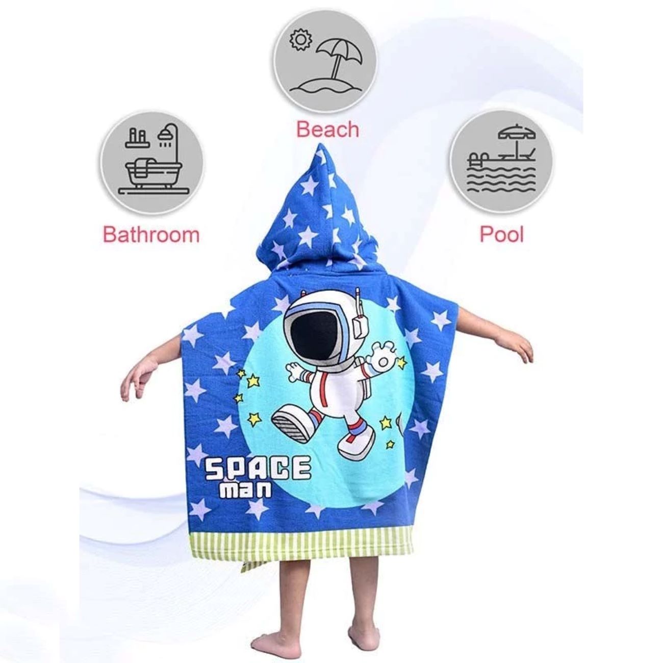 Serviette de bain à capuche bleu clair pour bébé avec motif astronaute – Douce et confortable
