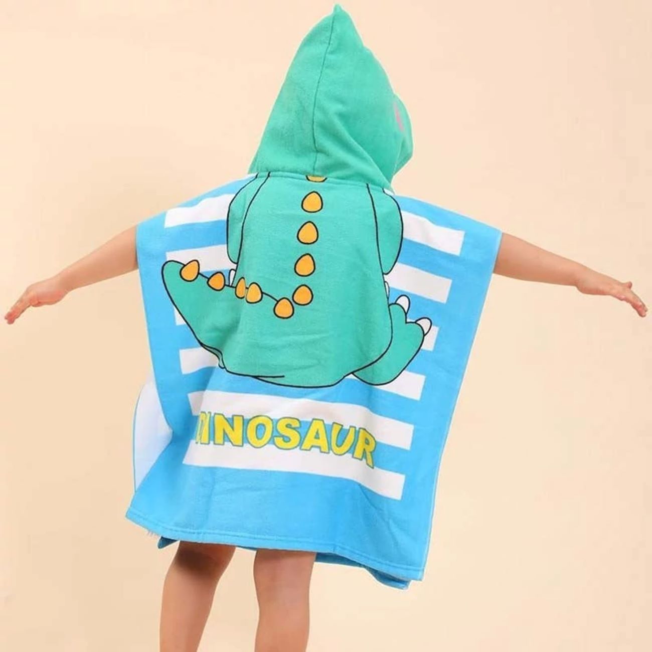 Poncho serviette bleu pour enfants avec motif dinosaure