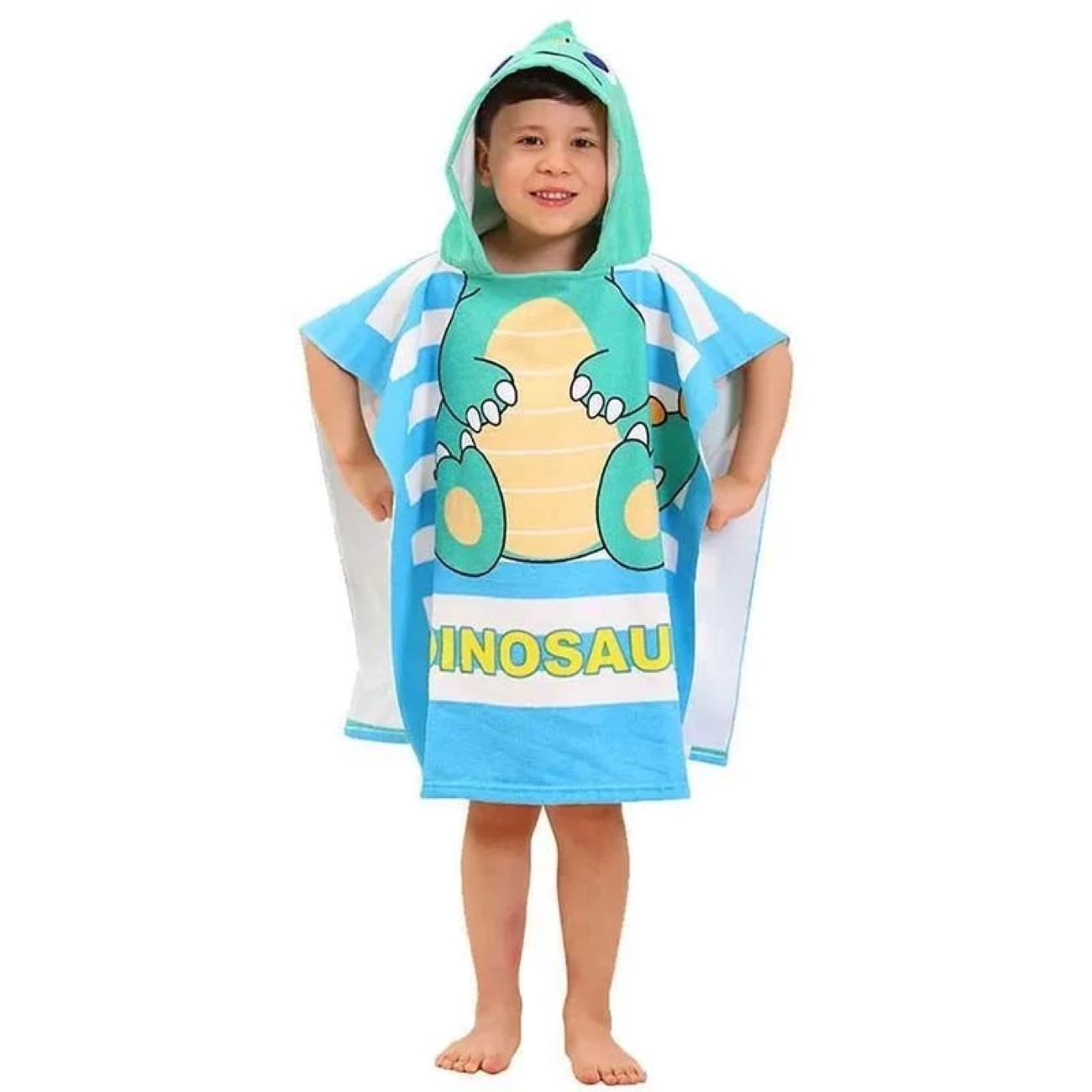 Poncho serviette bleu pour enfants avec motif dinosaure