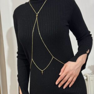 Chaîne corporelle pour femme avec motif croix chrétienne – Adaptée aux tenues formelles ou décontractées