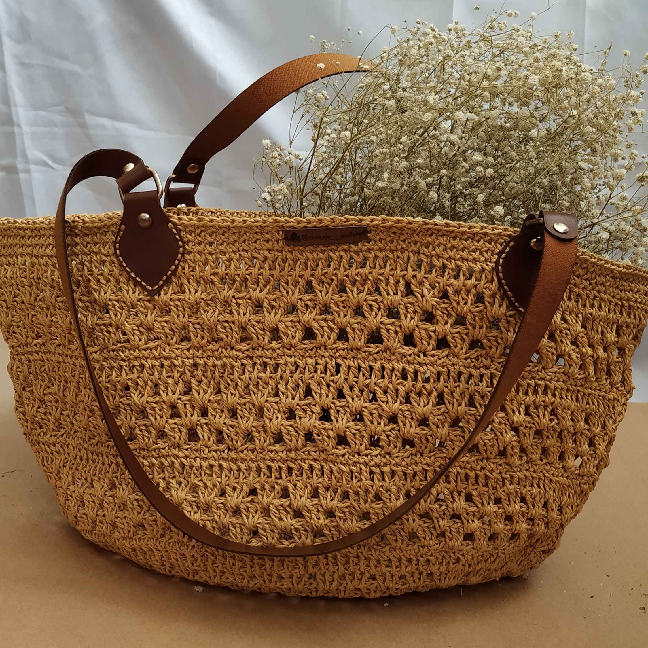 Sac fourre-tout en crochet boho en rafia – Un compagnon naturel pour tous les jours