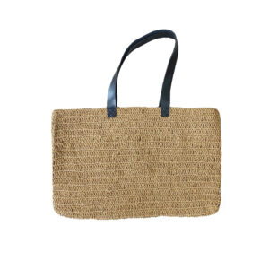 Sac fourre-tout en crochet boho en rafia avec sangle en simili cuir – Non doublé et léger