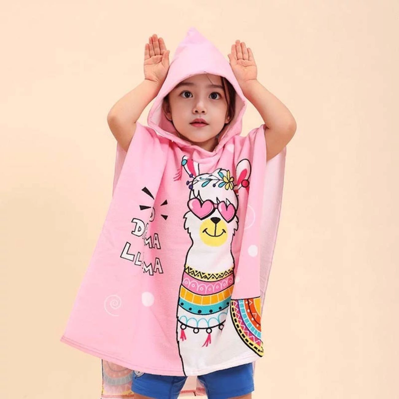 Poncho serviette rose à capuche pour enfants – Parfait pour le bain et la piscine