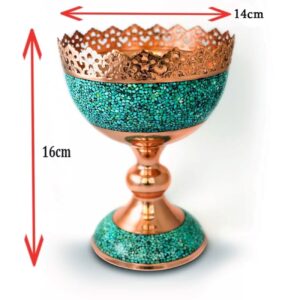 Coupe à noix en cuivre de 16 cm avec incrustation de turquoise de Neyshabur