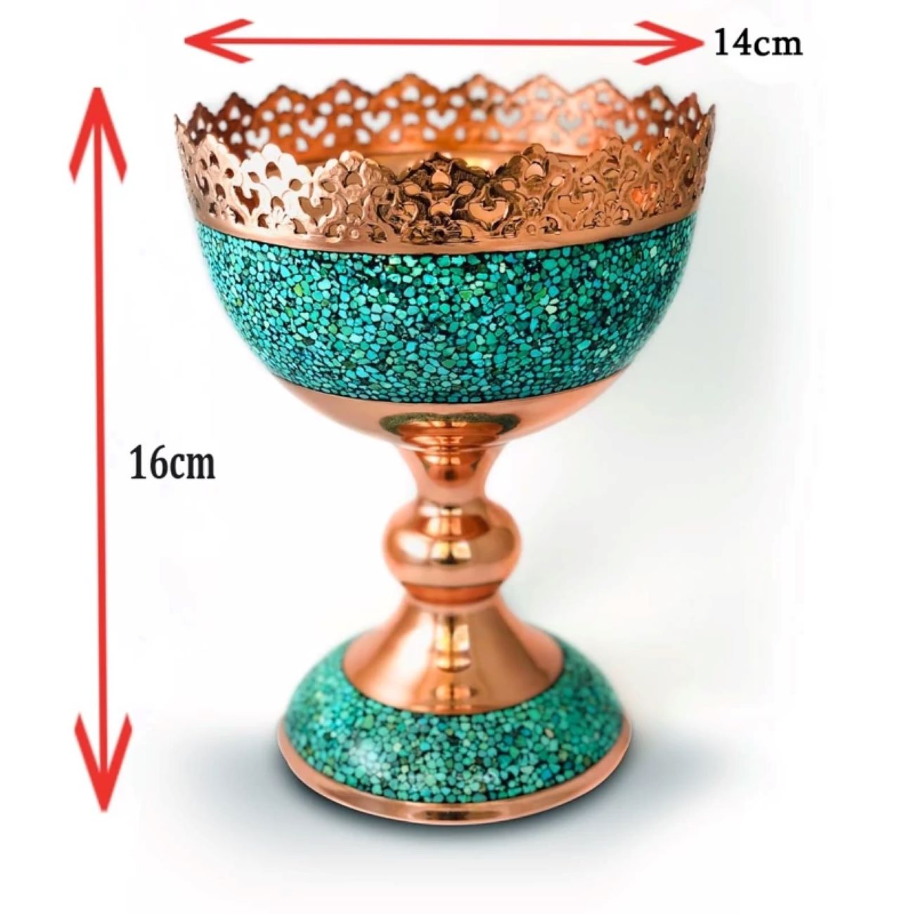 Copper Nut Bowl 16 cm with Neyshabur Turquoise Inlay
