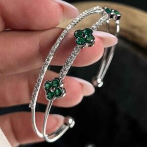 Bracelet Manchette Double-Ligne Élégant pour Femme – Design Van Cleef avec Pierres Colorées