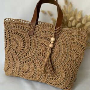 Élégant sac à main en raphia tissé à la main – Confectionné avec du fil en papier doux