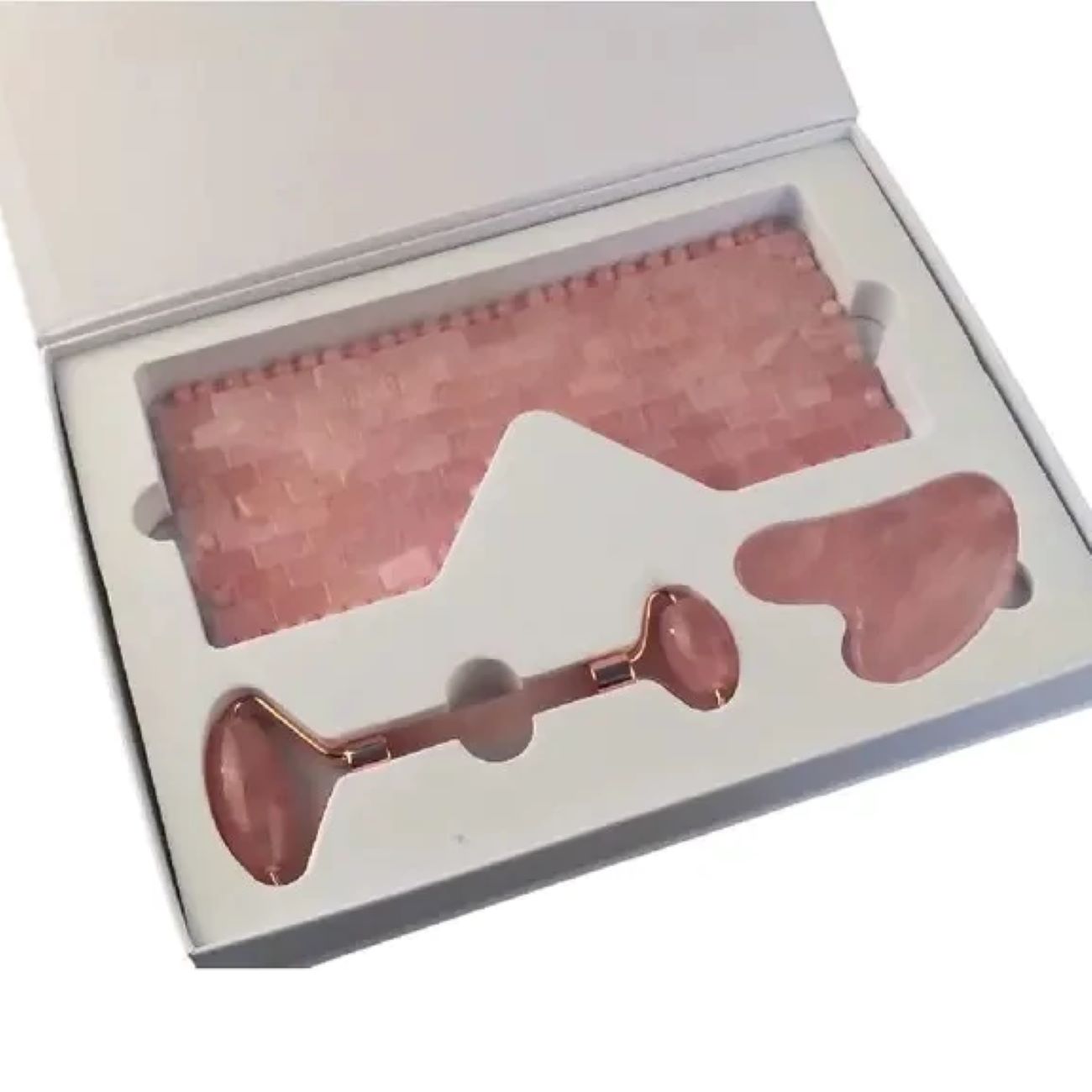 Set de massage facial en quartz rose avec masque de sommeil pour les yeux