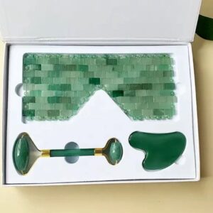 Rouleau facial en aventurine avec Gua Sha et masque pour les yeux