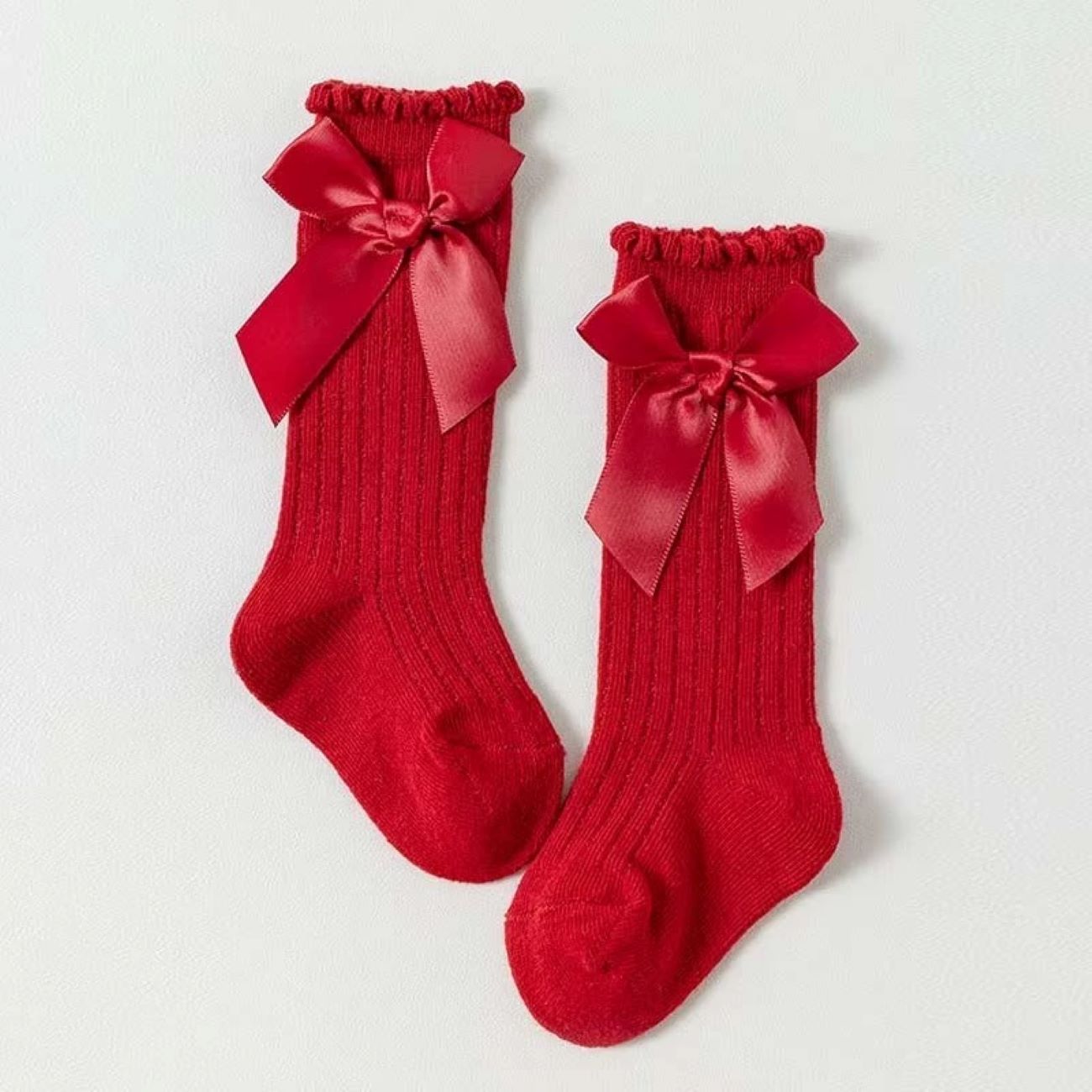 haussettes longues pour filles avec nœud - Coton rouge de qualité supérieure
