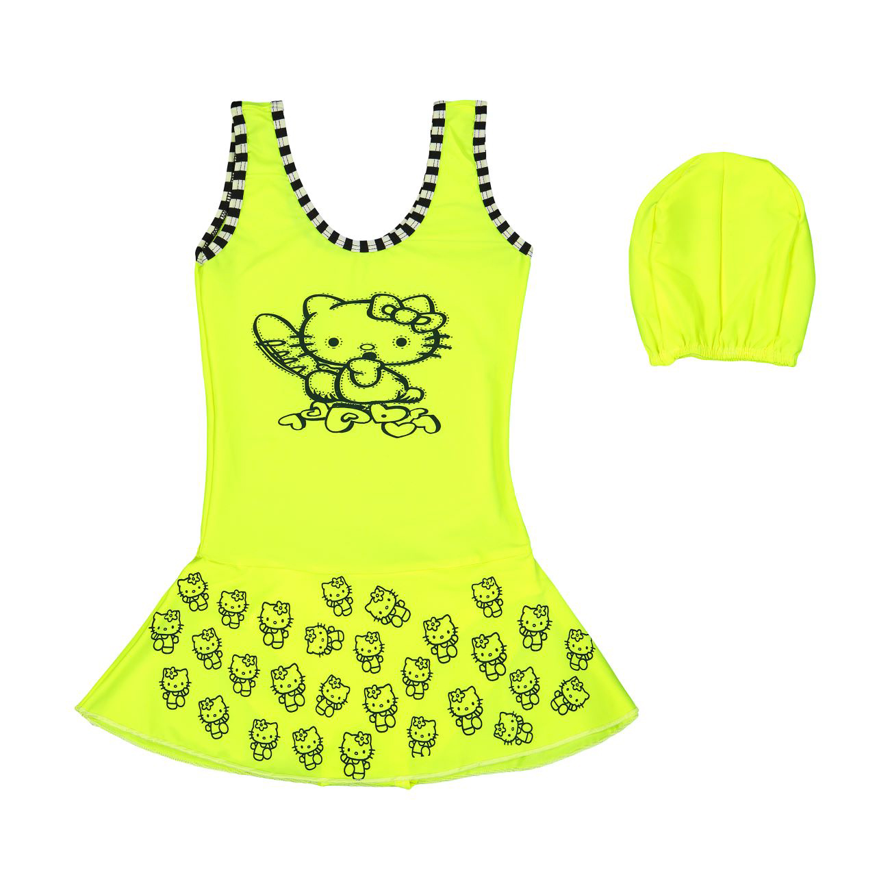 Maillot de bain fille avec design jupe – Motif Hello Kitty avec bonnet de bain