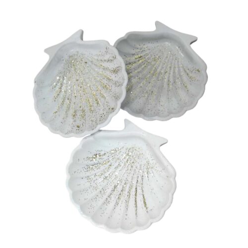 Organiseur de bijoux artisanal en forme de coquillage – Design pailleté (3 pièces)