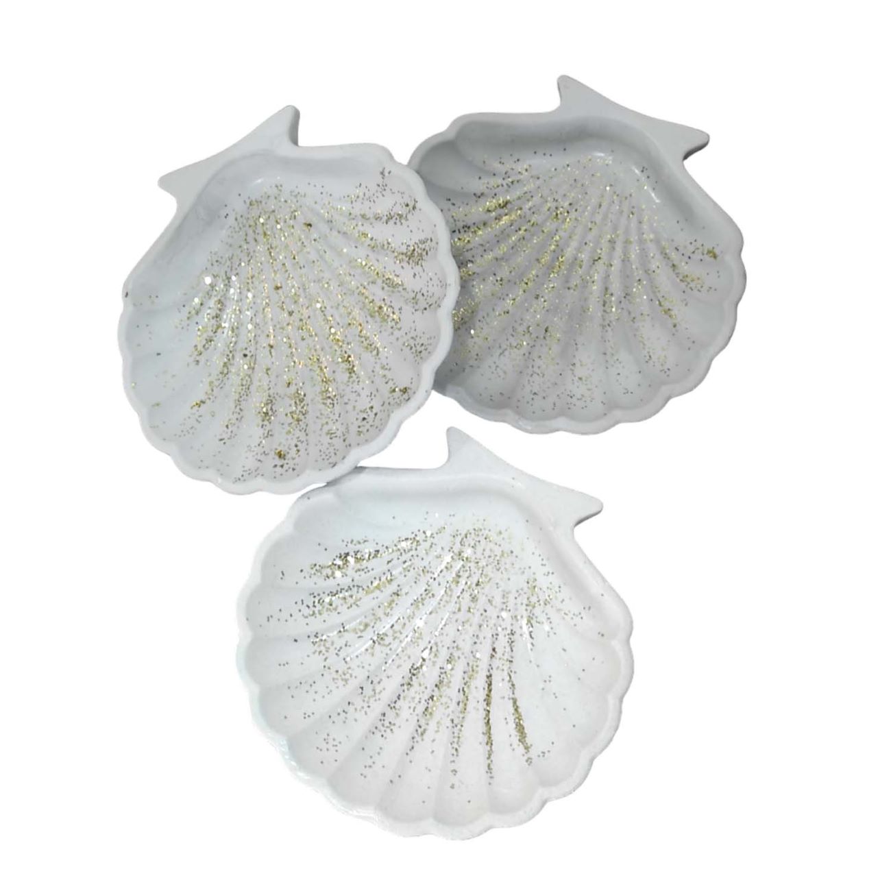 Organiseur de bijoux artisanal en forme de coquillage – Design pailleté (3 pièces)