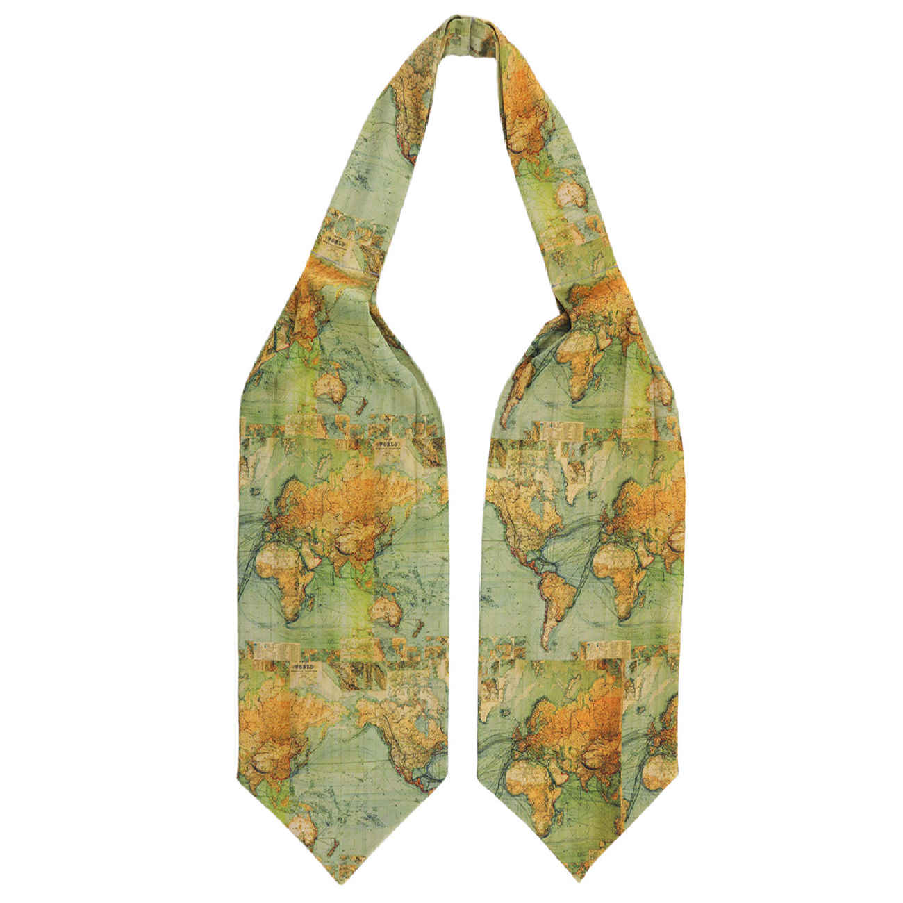 Elegant Ascot tie – Ideal for Event & Ceremony with Earth Map Pattern in Green