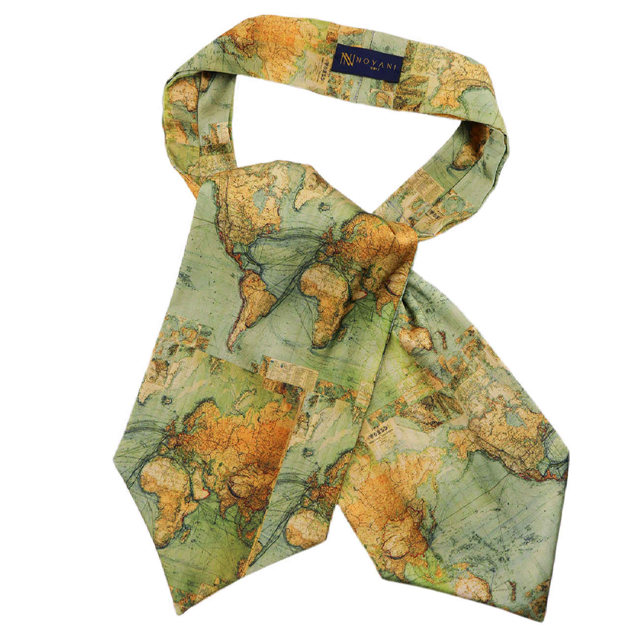 Cravate Ascot élégante – Idéale pour événements et cérémonies avec motif carte du monde en vert