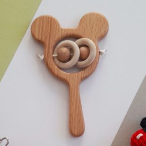 Hochet Bébé Mickey Mouse – Jouet de Dentition en Bois pour Nouveau-nés et Tout-Petits