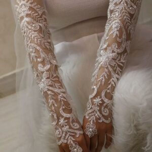 Gants de mariée ornés de sequins et de perles pour la cérémonie de mariage