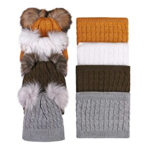 Ensemble écharpe circulaire et bonnet tricoté avec doublure en fourrure – Style oreilles fantaisie