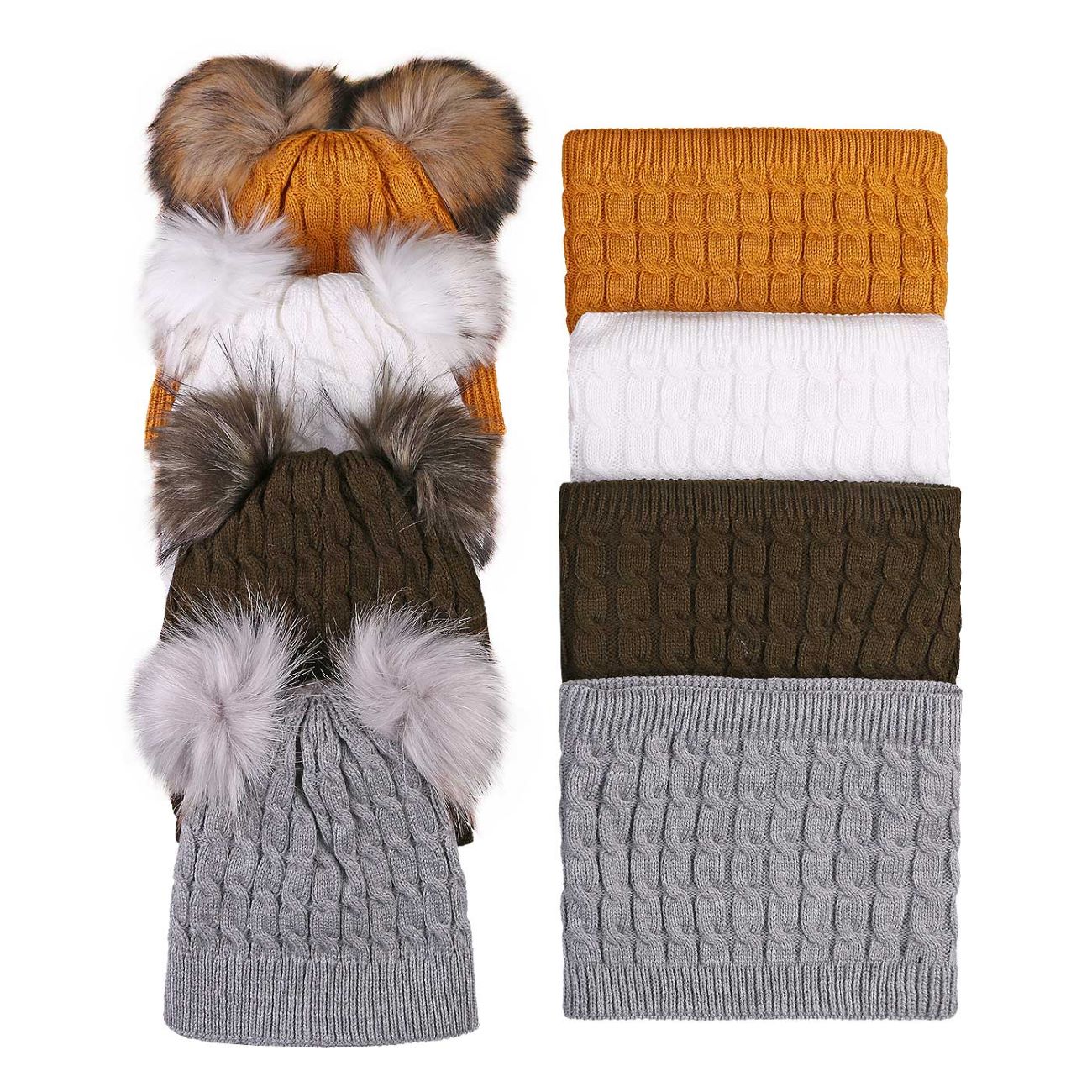 Ensemble écharpe circulaire et bonnet tricoté avec doublure en fourrure – Style oreilles fantaisie