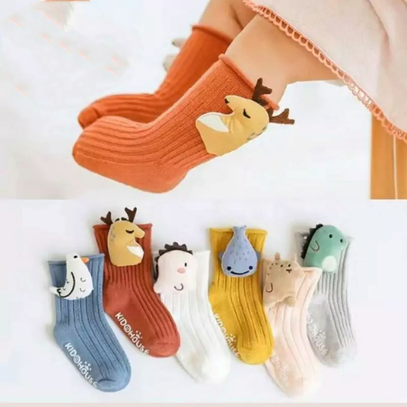 Chaussettes mi-hautes à motif animal – Convient aux filles jusqu’à 3 ans