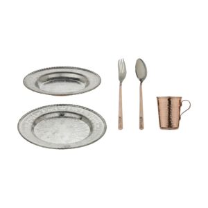 Service de table en cuivre fait main de Zanjan – Ensemble traditionnel persan de 5 pièces pour un dîner élégant