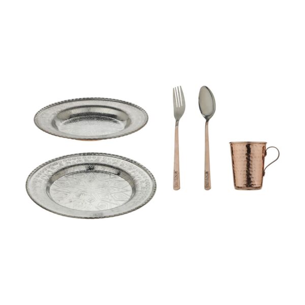 Service de table en cuivre fait main de Zanjan – Ensemble traditionnel persan de 5 pièces pour un dîner élégant