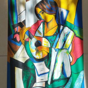 Peinture abstraite à la gouache de style cubiste – Œuvre murale prête à offrir