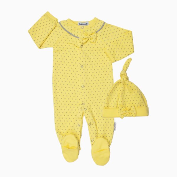 Combinaison Bébé avec Chaussettes et Bonnet Attachés, Couleur Jaune Citron