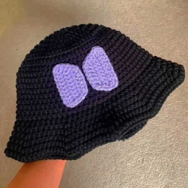 Chapeau seau au crochet douillet avec motif nœud joyeux – Parfait pour un look tendance