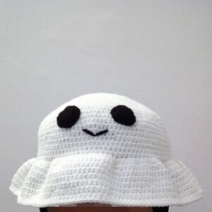 Chapeau Bob en Crochet Fait Main avec Design Fantôme Souriant Mignon