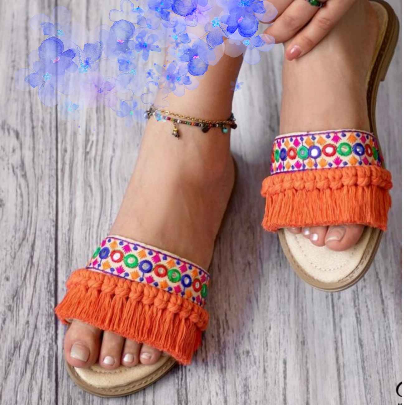 Chausson Macramé Brodé - Parfait pour Cadeau d’Anniversaire, Vacances, Pendaison de Crémaillère ou Coffret SPA