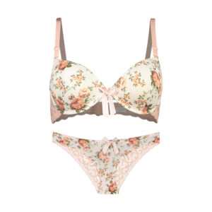 Ensemble soutien-gorge à coussin fixe et string – Motif floral et string ajusté