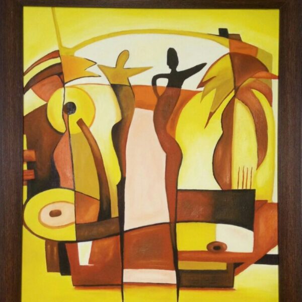Toile à l’huile cubiste géométrique – Audacieuse et expressive