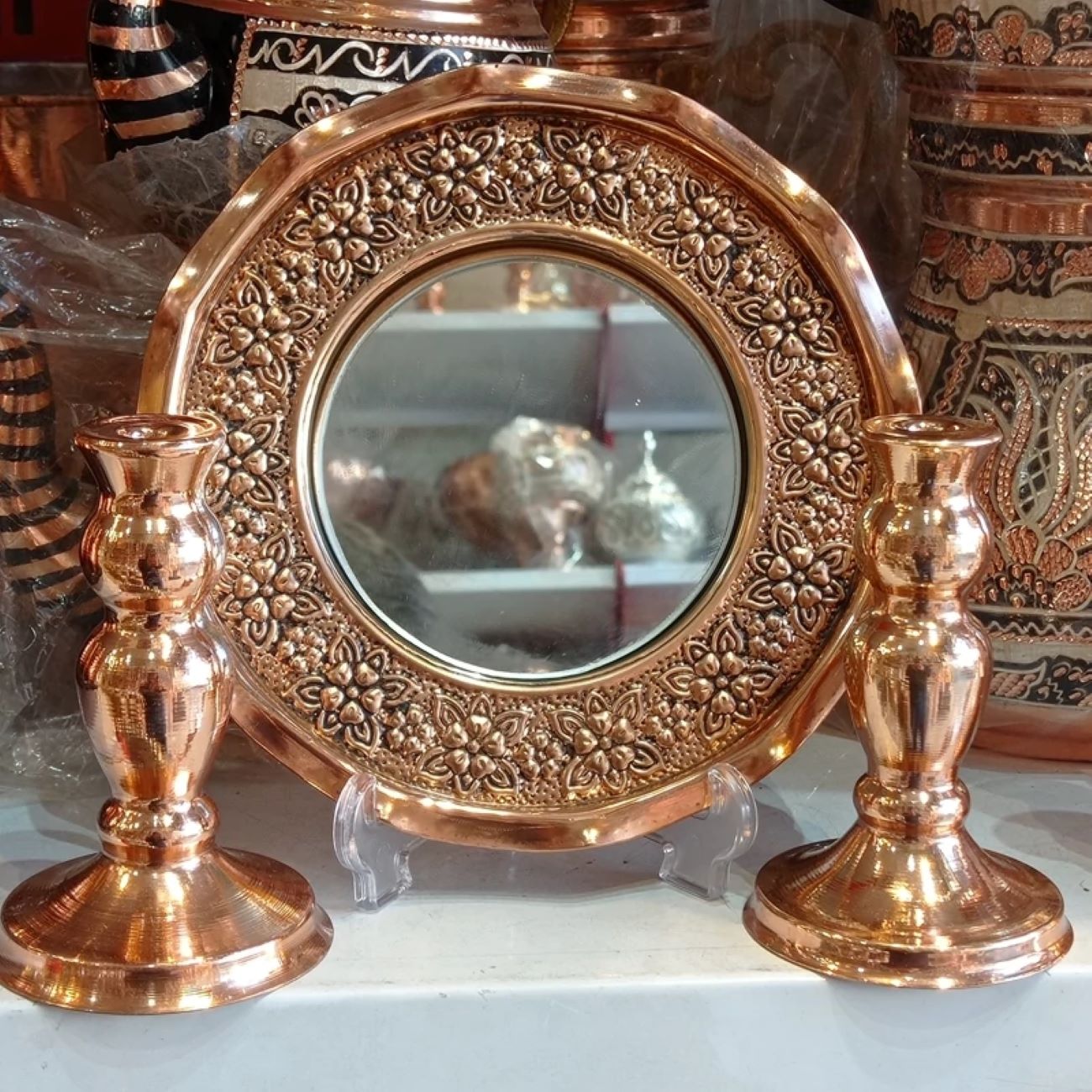 Ensemble Miroir en Cuivre Golbarg et Porte-Bougie – Revêtement Nano
