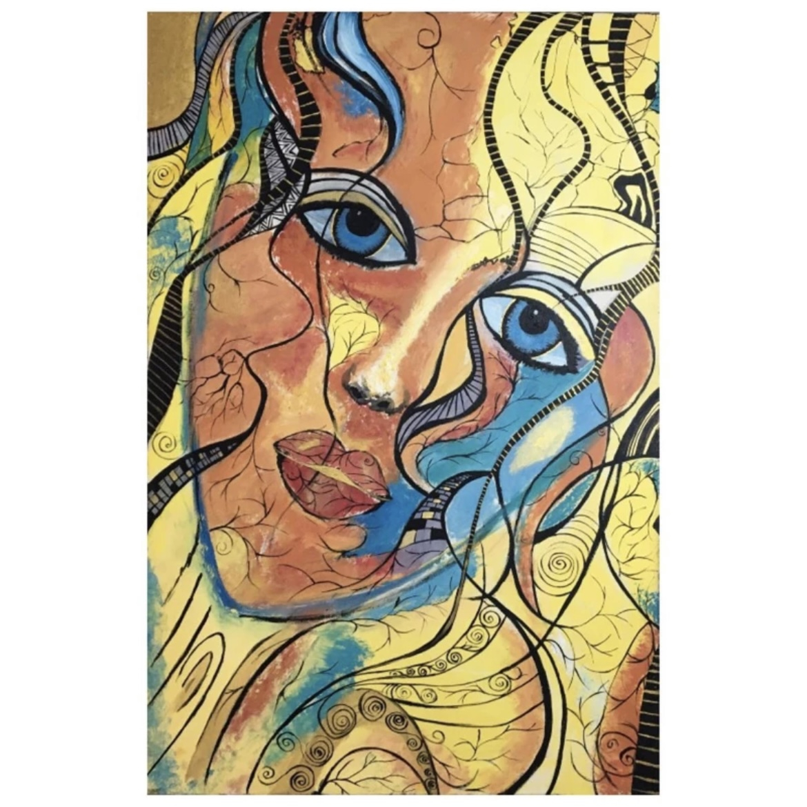 Toile acrylique cubiste peinte à la main – Convient aux murs de maison ou bureau