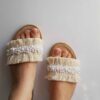 Chausson Macramé Fait Main – Style Bohème, Adapté pour l’Intérieur avec Décor Perles
