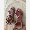 Sandale gladiateur mi-mollet faite main – Cuir véritable marron